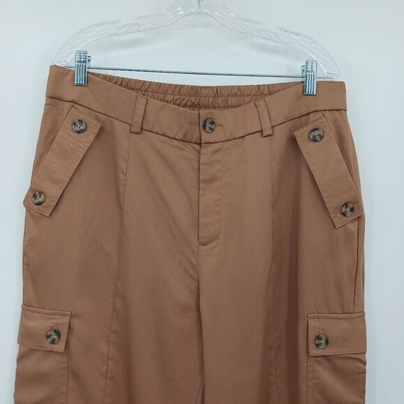 Torrid Relaxed Taper Studio Linen High Rise Cargo Pants Tobacco Brown 14R NWT - Picture 5 of 15